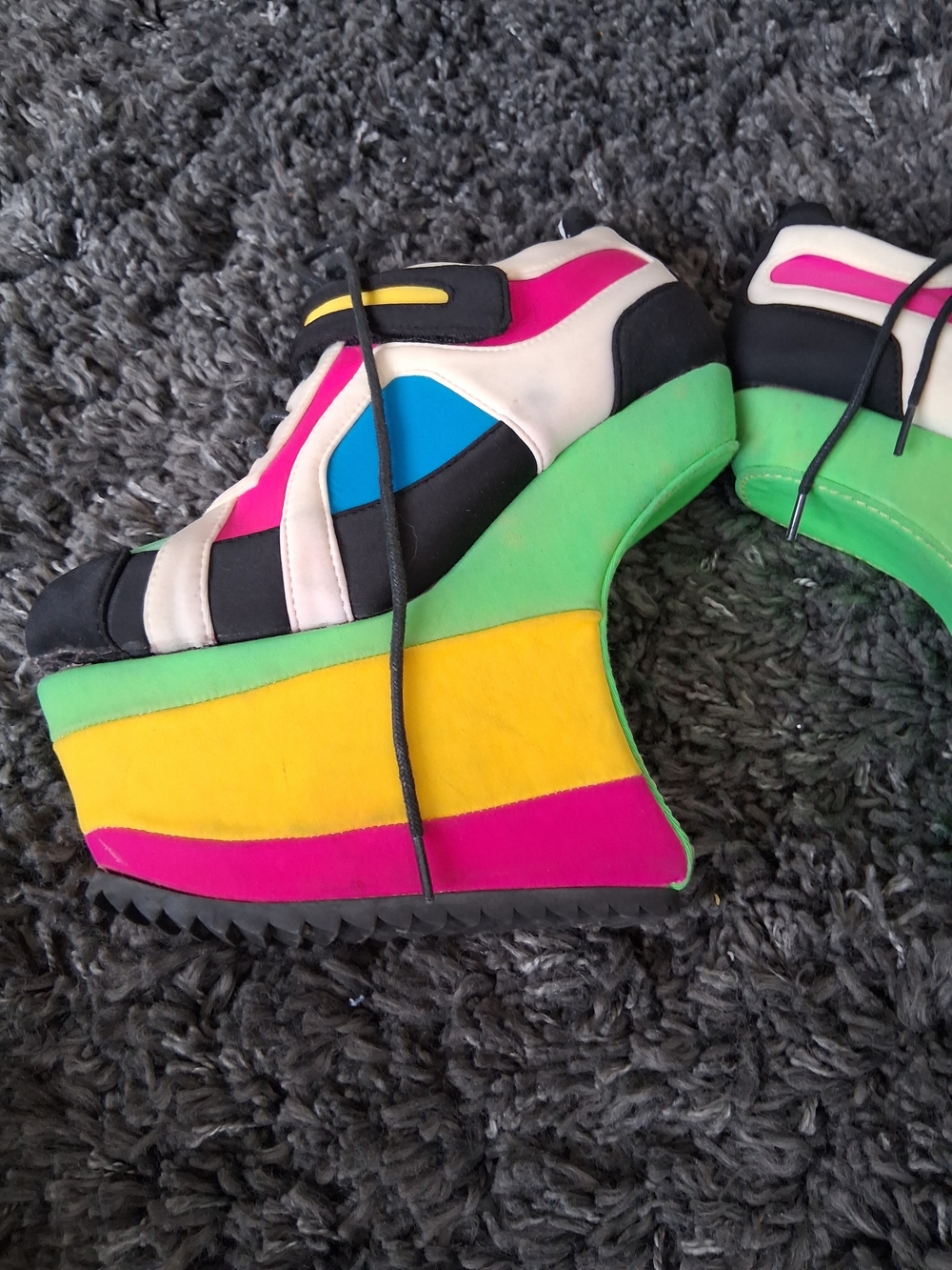 Jeffrey Campbell Multicolor Platform Sneakers with Neon Panels - Picture 2 of 8